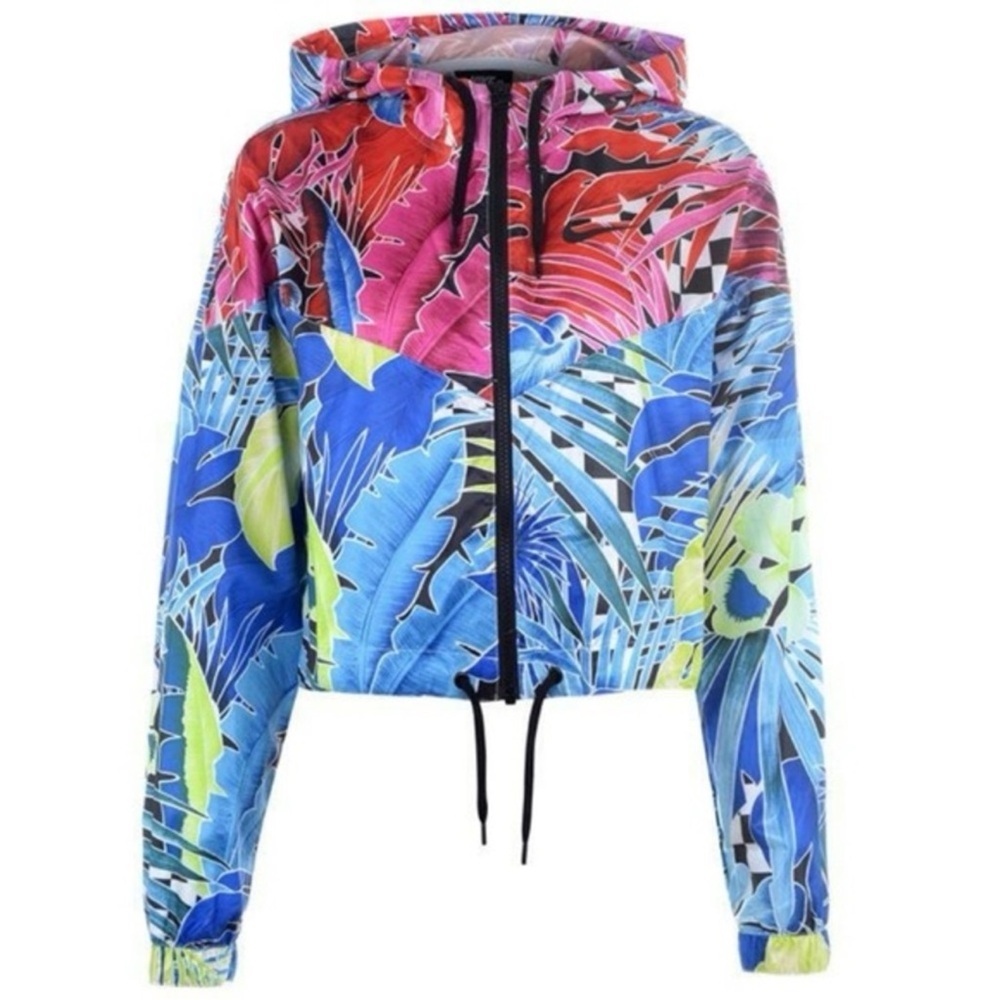 NWT Nike Multicolor Leaf Print Windbreaker Crop Zip up size Large - Picture 2 of 12